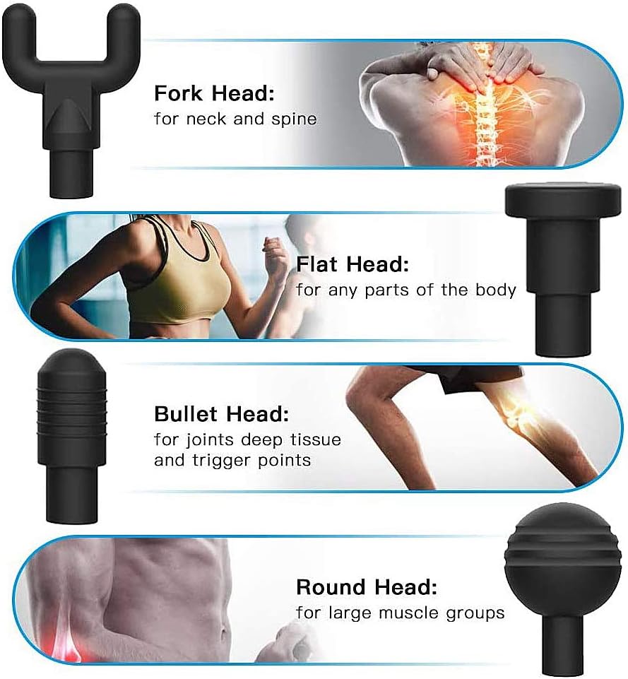Deep Tissue Percussion Massage Gun for Athletes, 6 Adjustable Speed 4 Detachable Head, Super Quiet Portable Cordless Handheld Massager Gun for Muscles Deep Relaxation，Pain Relief(Silver): Health & Personal Care