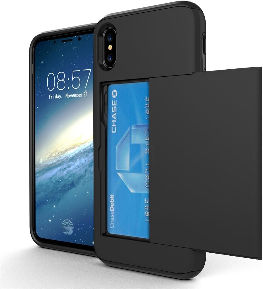 iPhone X Case: Credit Card Holder, Fit Size, Impact Resistant, Durable (Black)