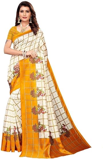 Paradise Creation Womens Art Silk Saree with Unstitched Blouse Piece (Yellow)