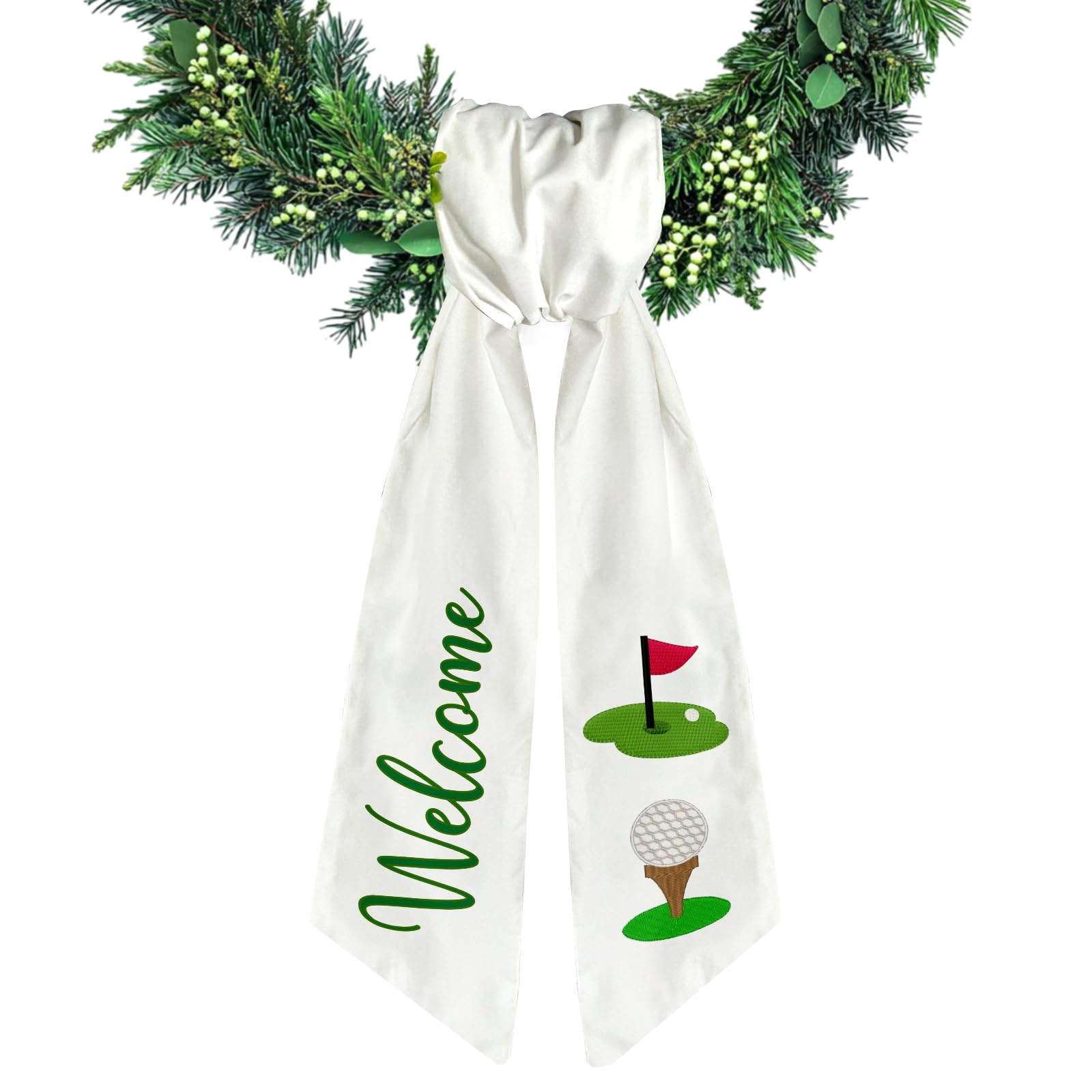 Ftuuo White Wreath Sash for Front Door Sport Golf Wreaths Satin Sash White Burlap Garland Ribbon Accessories for Wreath Yard Doorway Indoor Outdoor Bow Bridal Shower Home Decor,5.1 x 54.3