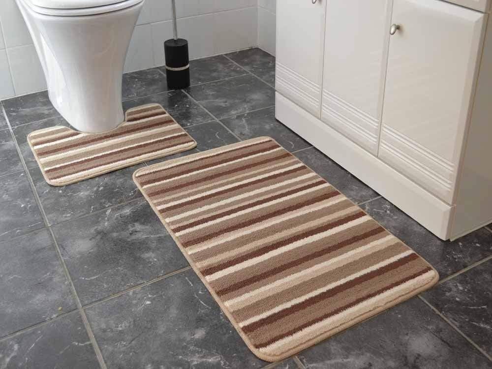 Beige Stripe 2 Piece Bath Mat Set. Available in 25 Colours