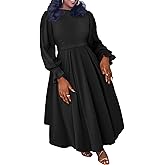 SHINFY Women Fall Plus Size Maxi Dress Casual Long Sleeve A Line Ruffle Pleated Elegant Long Dresses Wedding Cocktail