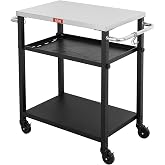 Feasto 3-Tier Outdoor Grill Cart, 26.6" x 16.1" Rolling Pizza Oven Table | Compact Stainless Top for Pizza Ovens &amp; Griddles, Outdoor Bar Cart with S-Hooks for Patio Parties, Deck Dining &amp; Camping