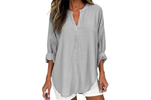 GIERIDUC Women's Long Sleeve Oversized T Shirts Side Slit Loose Casual V Neck Tunic Tops Roll-up Sleeve Soft Tshirts Blouse