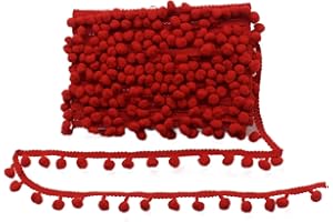 Yalulu 20Yards Mini Pom Pom Trim Ball Fringe Ribbon DIY Sewing Accessory Lace Trim for Pillow Curtains Home Decoration (Dark Red)