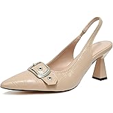 SICARE Slingback Kitten Heels for Women Closed Pointed Toe Pumps Dress Shoes with Buckle Strap Comfortable Slip On Sandal Heels for Work Party Wedding