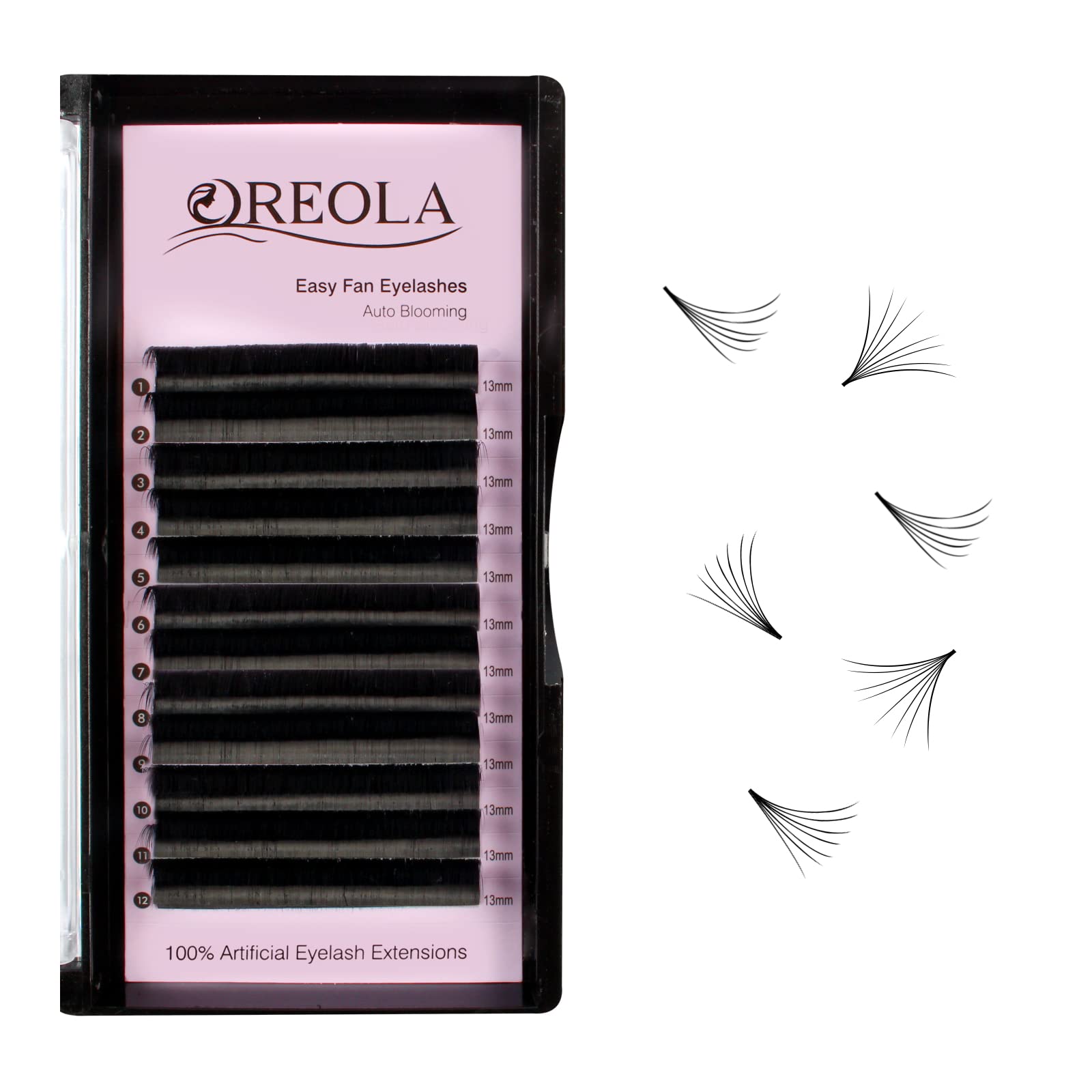 Oreola Self-Fanning Lashes Natural Volume Eyelash Extensions Auto Blooming 3D Fast Fan Lashes for Salon 1 Second D Curl 0.07 13mm — image 1