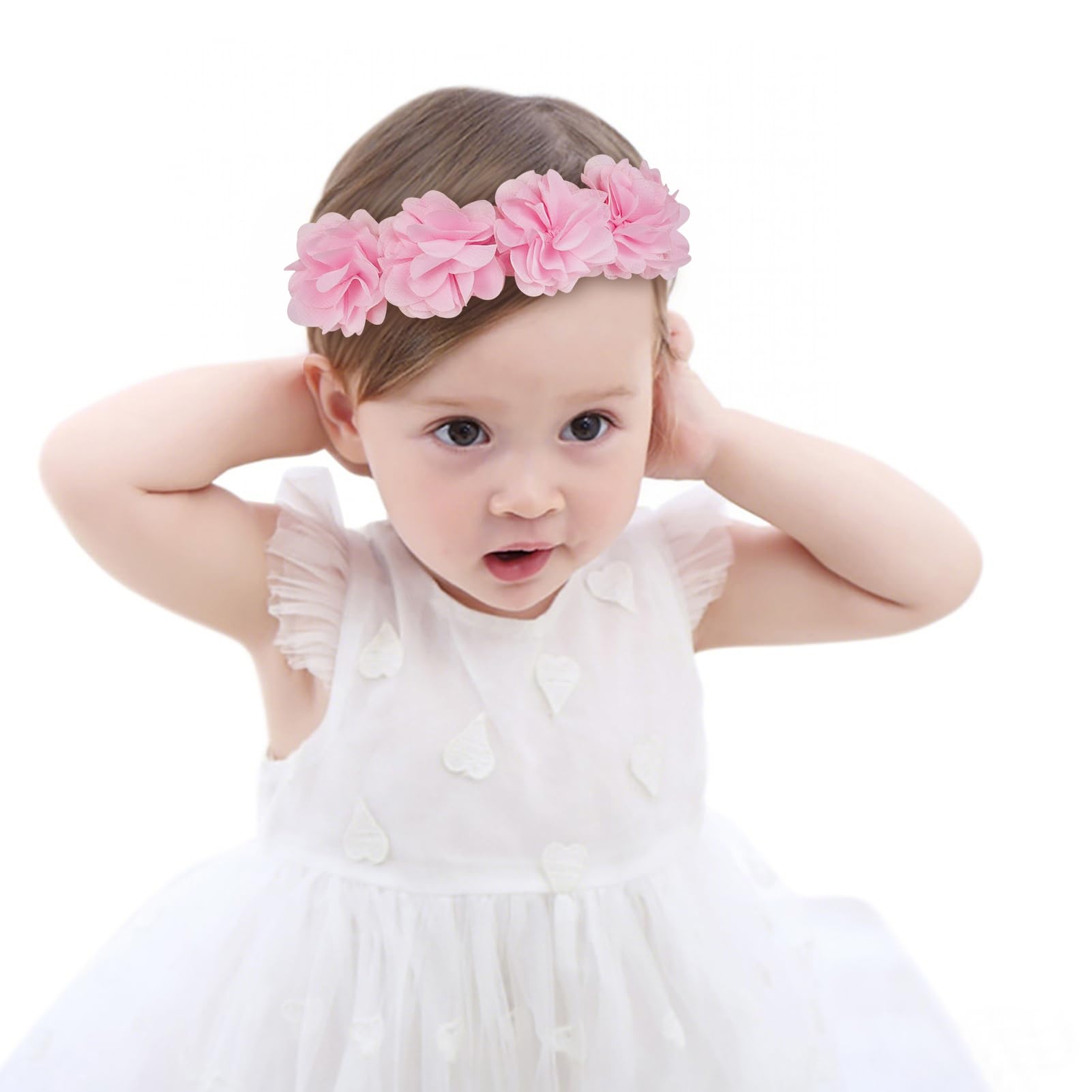 Fmeida Baby Girls Headband Newborn Infant Hair Accessories Flower Crown Headbands for Babies - Pink