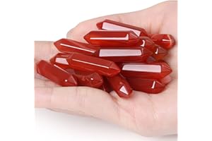 QINJIEJIE 10 PCS Red Carnelian Agate Healing Crystals Wands Polished Tumbled Stones Bulk Natural Hexagonal Pointed Reiki Energy Balancing Meditation Therapy Chakra Wand Set