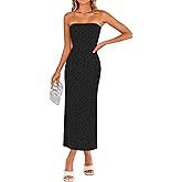 ZESICA Women's 2026 Summer Floral Strapless Bodycon Midi Dress Off Shoulder Tube Beach Wedding Guest Party Long Dresses