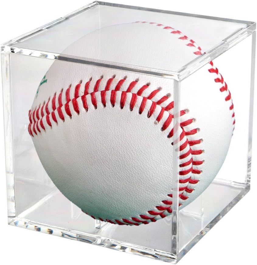 Square Baseball Holder | Full Acrylic Stackable Baseball Memorabilia Cube | 3.2 x 3.2 x 3.2โ Clear Transparent Square Baseball Storage with Build in Stand to Display Base Ball with Autograph
