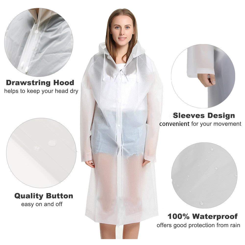 Rain Ponchos for Adults, Thick Emergency Waterproof Rain Poncho with Drawstring Hood Raincoat for Men Women, Rain Poncho for Outdoors, Theme Parks, Hiking, Camping, School Sporting Activity - 2 Pack