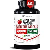 HealthFare Apple Cider Vinegar Capsules with the Mother | Raw, Organic &amp; Unfiltered ACV | 150 Vegan Pills | Maximum Strength Supplement for Detox &amp; Digestion | Non-GMO, Gluten-Free, Made in USA