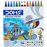 DOMS Non-Toxic Brush Pen in Cardboard Box (14 Assorted Shades x 1 Set)