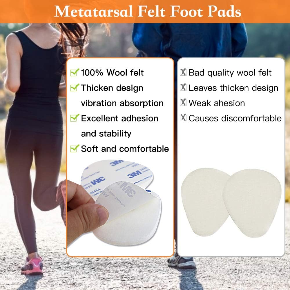 ActFun 12 Pairs (24 Pieces) Felt Metatarsal Pads, 1/5" Thick Reusable Breathable Ball of Foot Cushions, All Day Pain Relief Prevent Calluses Blisters, Foot Arch Support Foot Pads for Women and Men: Health & Personal Care