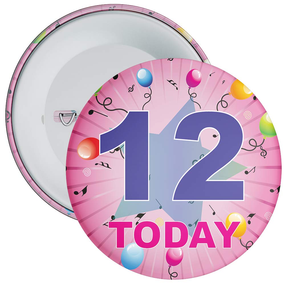 Pink 12th Birthday Badge available in a choice of 2 sizes (59mm)