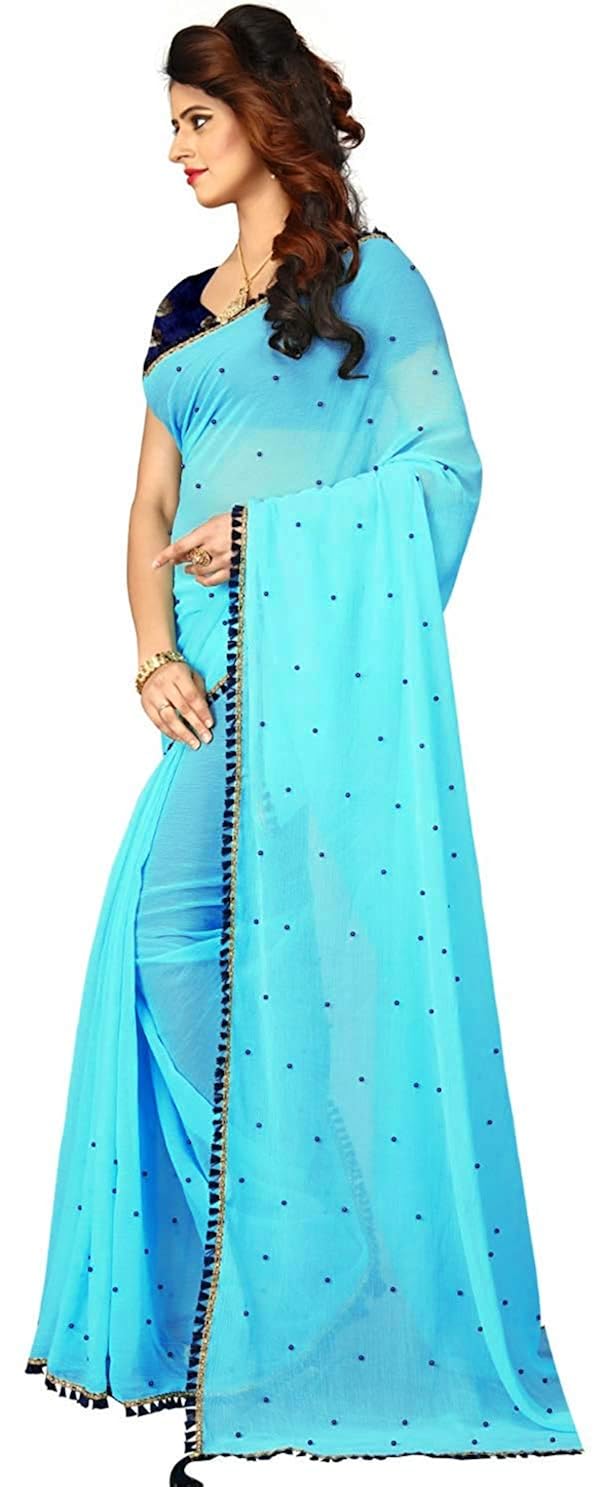 dharmi enterpris georgette lace and moti work women saree with blouse