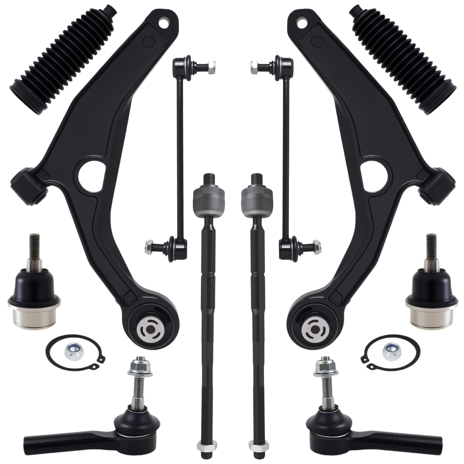 Photo 1 of AUQDD 12Pc Front End Suspension Kit Fit For 2009-2020 Do-dge Journey, 2 Lower Control Arm 2 Ball Joint 2 Sway Bar Link 4 Outer Inner Tie Rod End 2 Boots (# K641333 K750382 EV800611 ES800408 K500120)