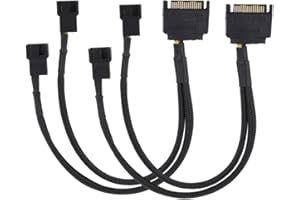 15Pin to Dual 4Pin Cooling Fan Adapter Cable SATA 2-Way Converter 22AWG Cable, Support Power Your Fan with SATA 15Pin Connect