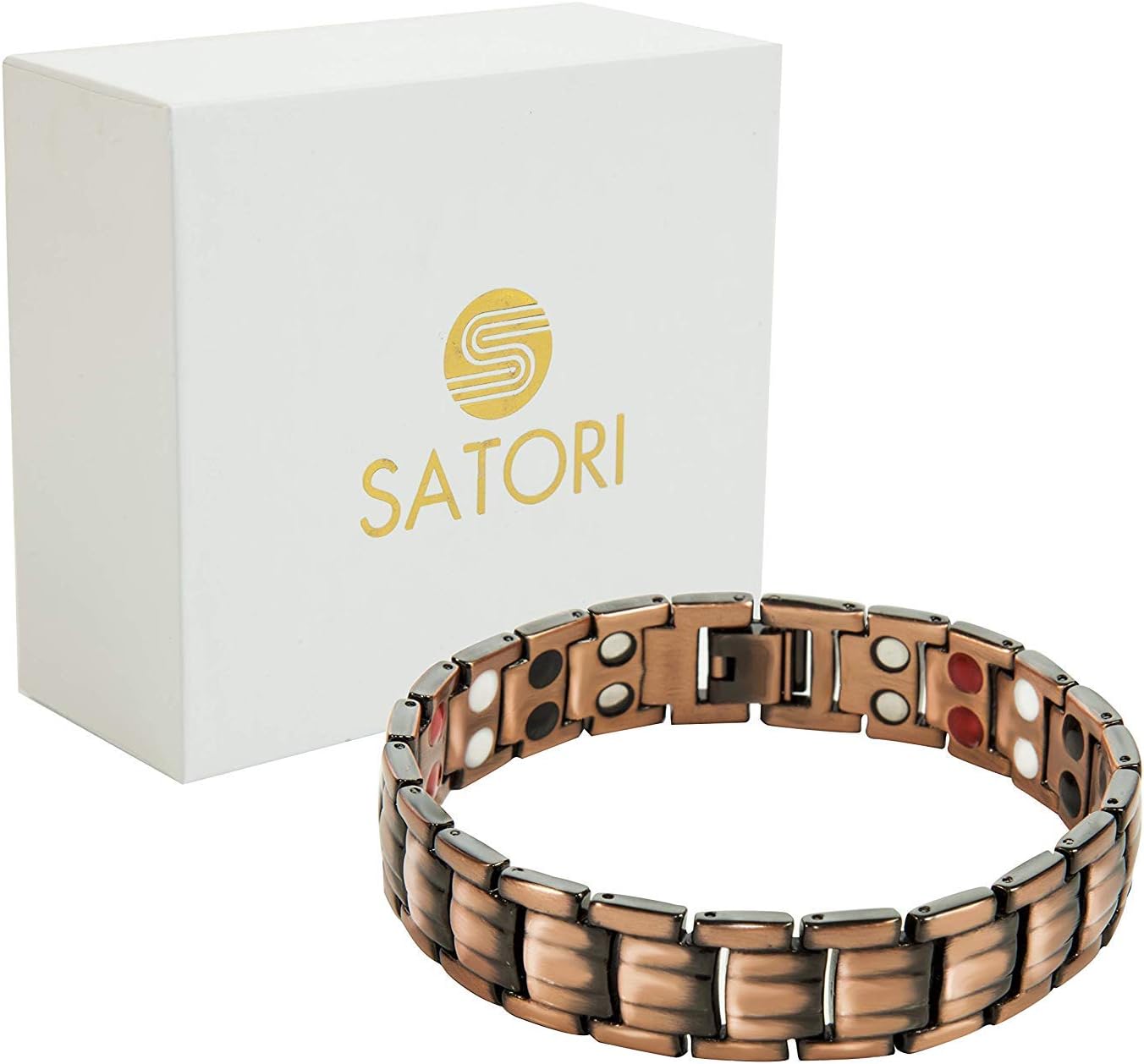 Elegant Satori Magnetic Therapy Bracelet for Pain Relief of Arthritis, Tendinitis and Carpal Tunnel Relief for Men and Women with Link Adjusting Tool (Copper) Unique Gift