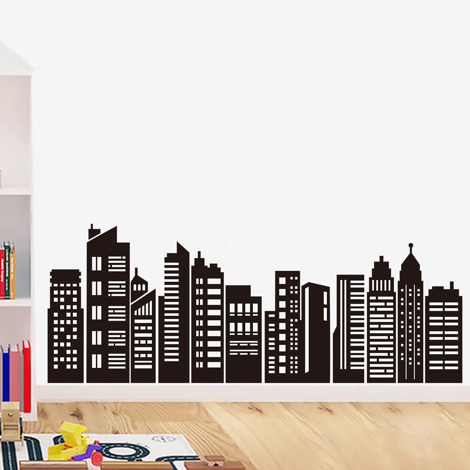 decalmile Black City Skyline Wall Stickers Silhouette Wall Decals Kids Bedroom Living Room Wall Decor