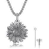 Hagkew Sunflower Necklace for Women 925 Sterling Silver Sunflower Urn Necklace for Ashes Cremation Jewelry for Ashes Memorial Gifts for Women Loss Loved One