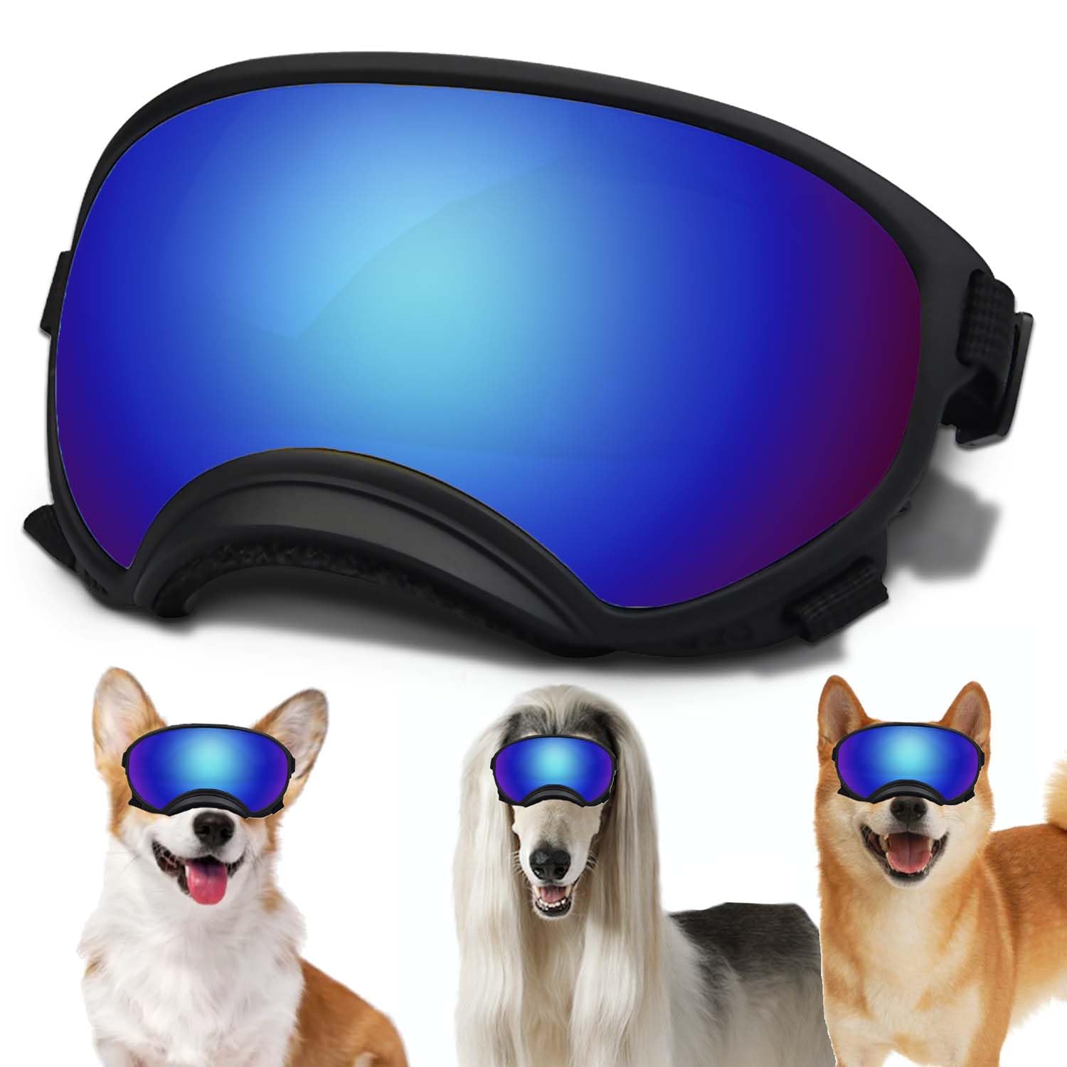 Dog Sunglasses, Dog Goggles with Adjustable Strap, UV Protection, Windproof, Suitable for Small Medium-Dogs, Dogs Eyes Protection