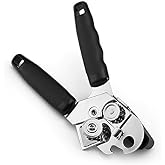 Farberware Classic Manual Can Opener with Bottle Opener, Stainless Steel Cutting Wheel and Comfortable Grip Handles, Black