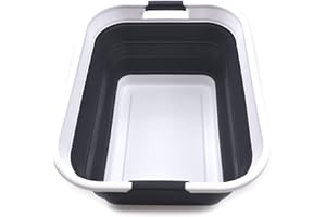 SAMMART 42L(11 gallon) Collapsible Plastic Laundry Basket-Foldable Pop Up Storage Container-Portable Washing Tub-Space Saving Basket,Water capacity 34L(9 gallon) (1 Rectangular - strengthen, Black)