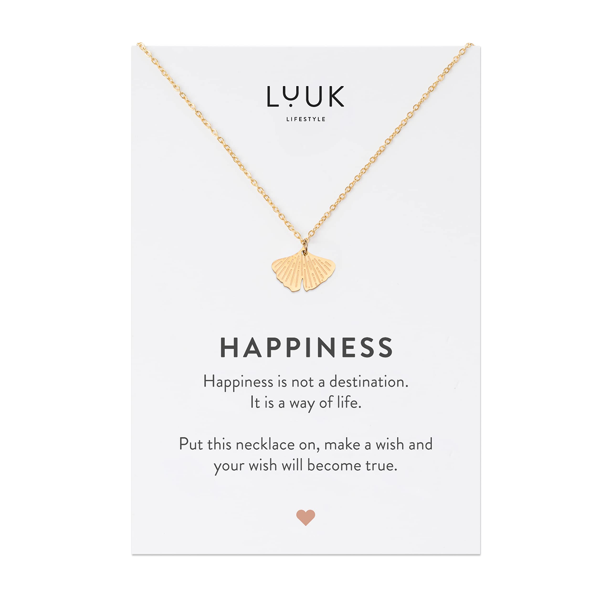 LUUK LIFESTYLE Stainless Steel Pendant Necklace for Women Waterproof 50cm Chain Modern Necklace Gift for Her Gold Ginkgo Leaf — image 1