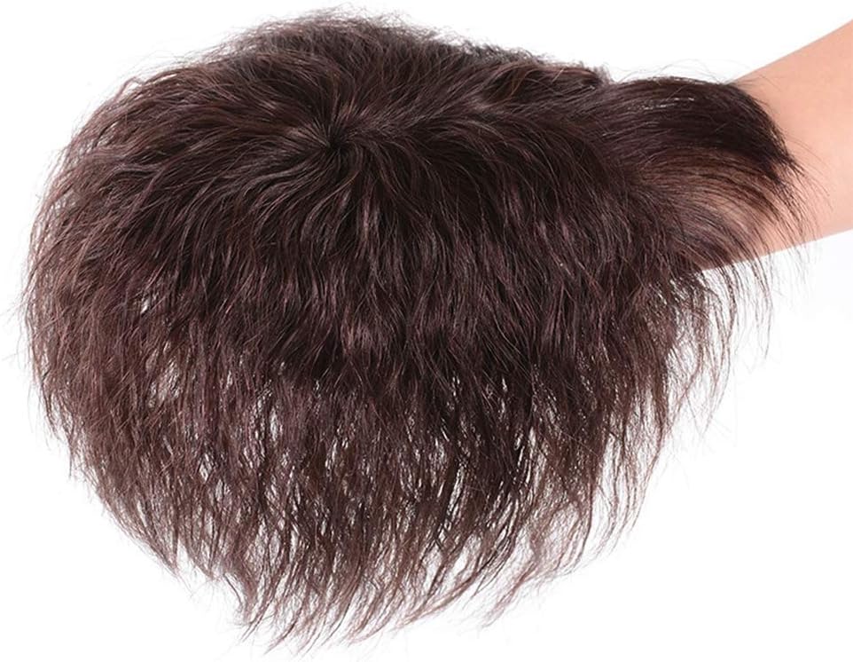 MaitianGuyou Curly Human Hair Topper Replacement Fluffy Crown Hairpiece Clips in Top Wiglet for Women with Thinning Hair(Small Base,Natural Black)