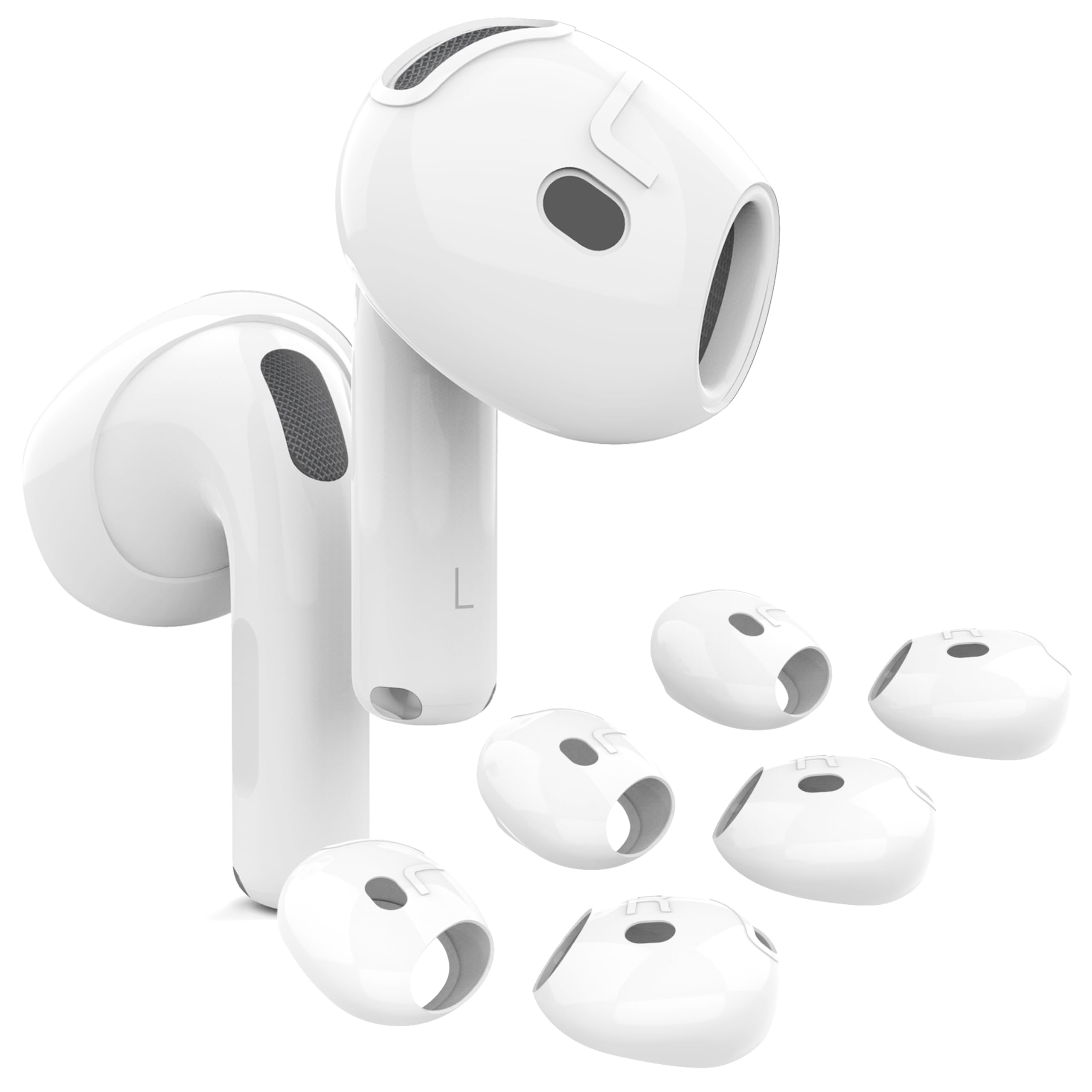 Photo 1 of [Fit in Case] 3 Pairs Cover for AirPods 4 DamonLight Anti Scratches Add Grip Sport Ear Tips [US Patent Registered] Compatible with AirPods 4th Generation (White)