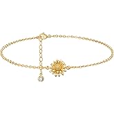MYEARS Birth Flower Bracelets for Women Gold Sideways Charm 12 Months 14K Simple Dainty Chain Floral Jewelry Gift