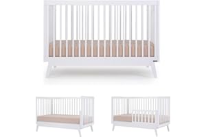 dadada Baby Soho 3 in 1 Convertible Wooden Crib to Toddler Bed - Made in Italy, GREENGUARD Gold Certified, Baby-Safe Finish, Sustainable Beech Wood, Modern Design, 3 Adjustable Heights (White)