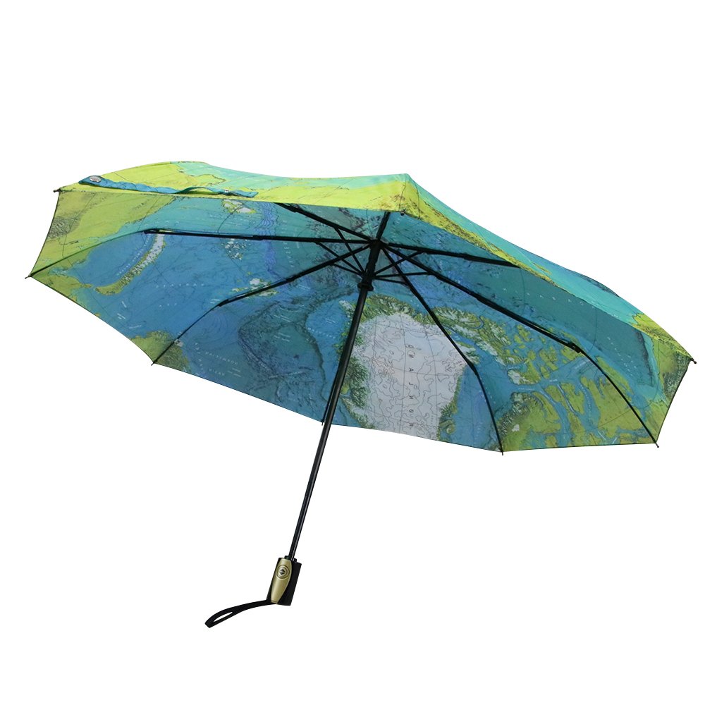 Elehere World Map Umbrella Automatic Folding Reinforced Windproof UV-coating 3 Fold with Bag Travel Umbrella Fordable & Portable Parasol with Ultra Comfort Handle