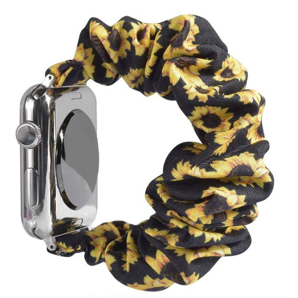 juanxian Scrunchie Elastic Watch Wristbands Replacement for Apple Watch, Soft and Stretchy Watch Scrunchy Strap Compatible with iWatch Series1-5 (38MM/40MM, 42MM/44MM) (Sunflower, 38mm/40mm)