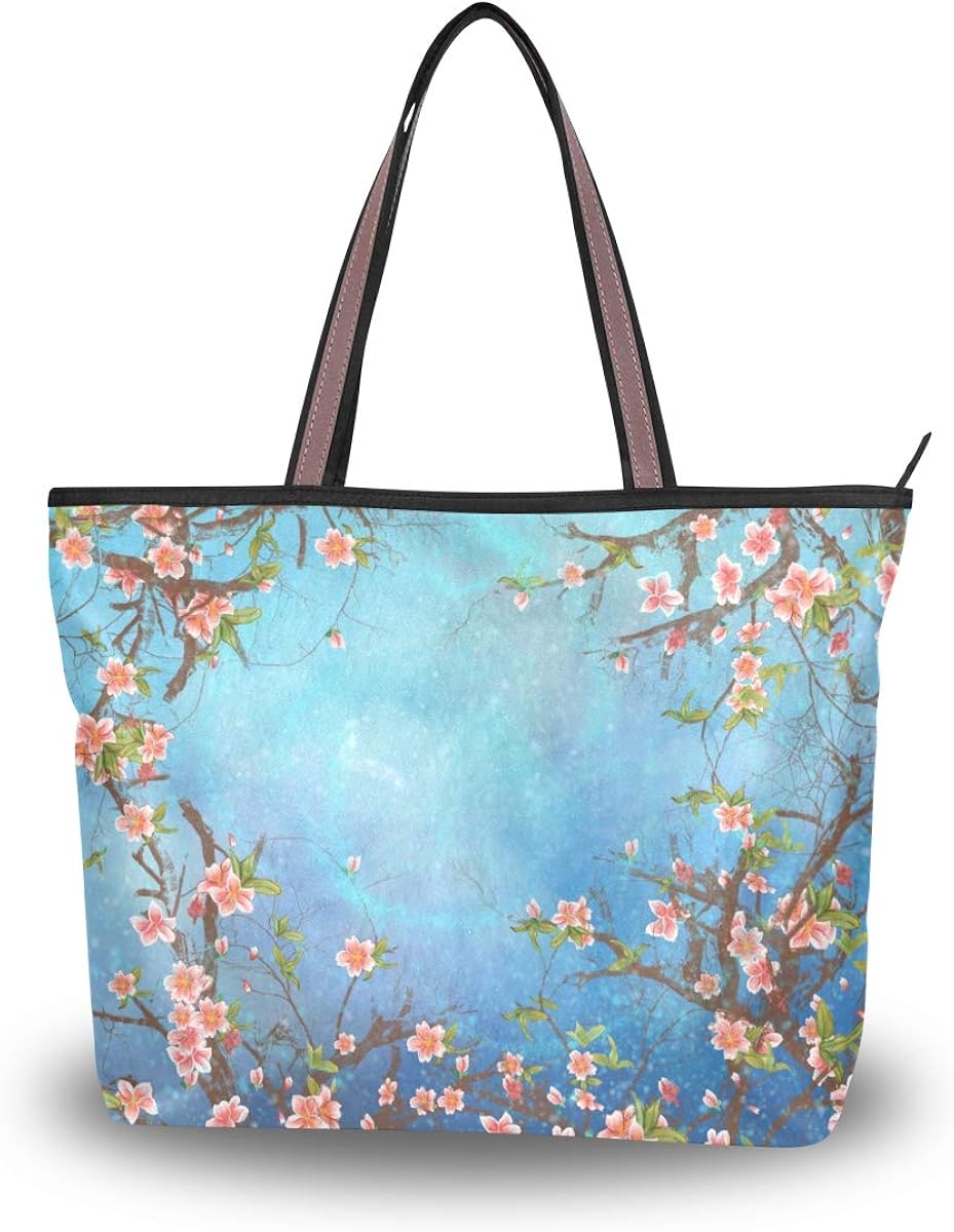 Shoulder Bag Elegant Pink Flowers Large Handbag Tote Beach Bags for