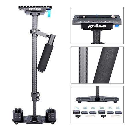 YELANGU 60CM / 24 '' Carbon Fiber Handstabilisator für DSLR Kamera Canon 5D2 MK2 (Schwarz)