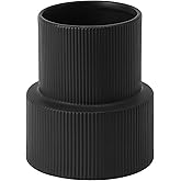 YANWE1 Black Ceramic Flower Vase, Large Ceramic Vase, Boho Decorative Vases for Modern Decor, Ribbed Vase, Pampas Grass Vases for Living Room, Office, Mantel, Shelf, Dining Table, 7.5 Inches