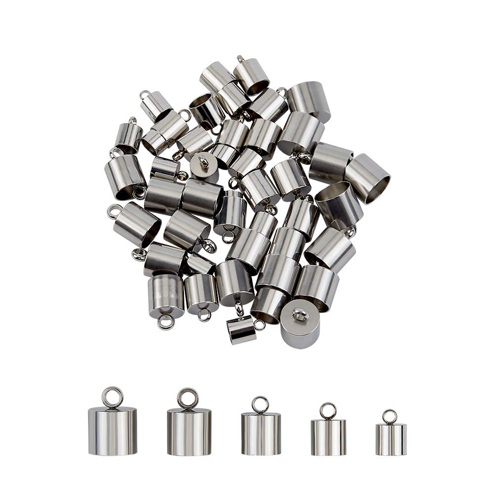UNICRAFTALE 5 Sizes Stainless Steel Cord Ends 50pcs Leather Cord End Caps Cord 6-10mm Inner Diameter End Caps Terminators Cord Finding for Jewelry Making Kit Stainless Steel Color