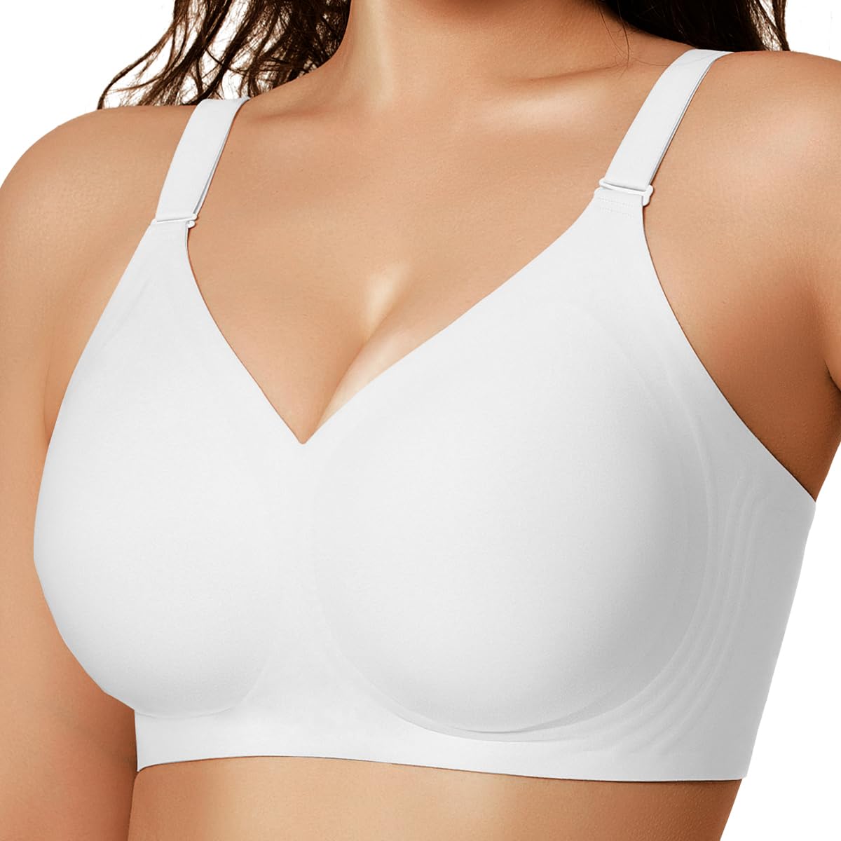 COCOMARTS Jelly Bras for Women No Underwire Push Up Seamless Supportive Plunge Bra Full Coverage Comfortable Bralettes White 2X-Large