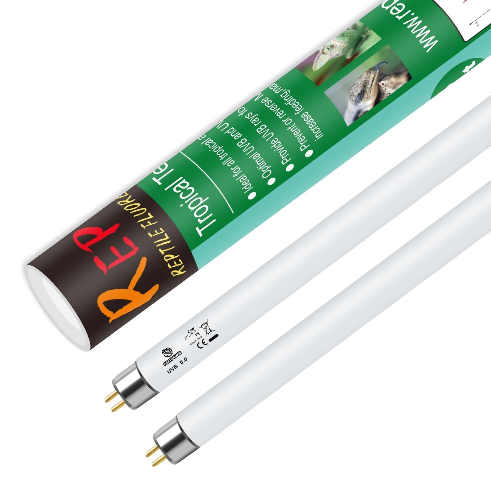 REPTI HOME T5 UVB Light Bulb 5.0, UVB Light Reptile Kit 24W 2Pack, Vivarium Light UVA UVB Lamp Bulb for Tortoise, Lizard, Snake, Bearded Dragon(56cm*1.6cm)