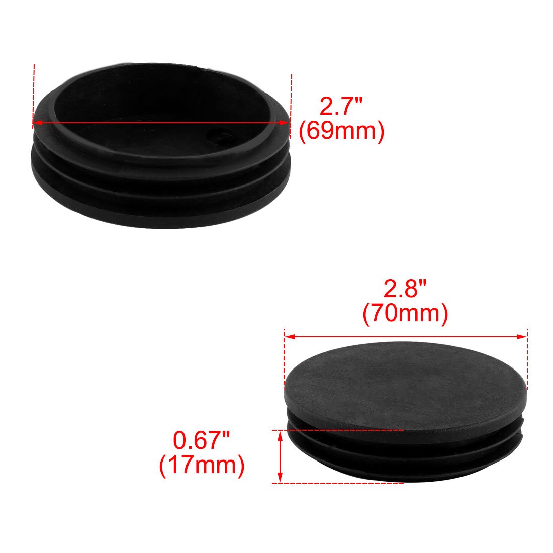 sourcing map Round Plastic Blanking End Cap Tubing Tube Insert 70mm Dia, Black - Image 3
