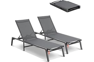VEVOR Chaise Lounge Chairs Outdoor, Aluminum Patio Lounge Chairs with Adjustable 5-Position, Folding Pool Lounge Chairs Recli