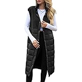 UMEKO Women's Long Puffer Vest Fleece Jacket Winter Button Down Sleeveless Coats