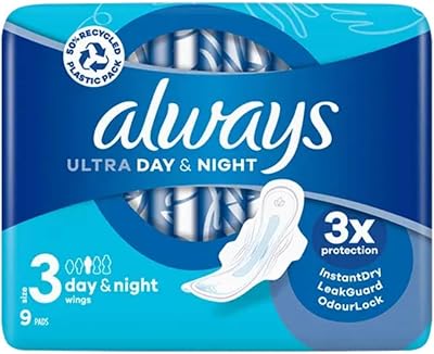 Always Ultra Day & Night Sanitary Napkins with Wings Size 3 Pack of 9