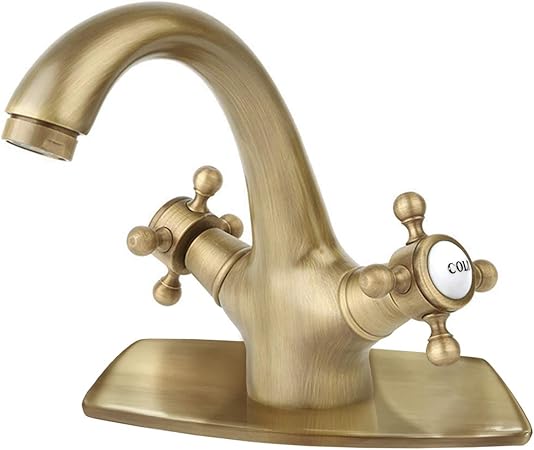 Bathroom Sink Faucet Antique Brass Single Hole Cold And Hot Double