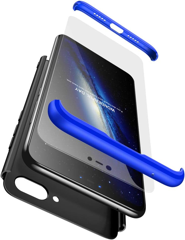 GoodcAcy Xiaomi Mi A1 case,with[Tempered Glass Screen Protector] 360°Full Body Shockproof Ultra-Thin 3 in 1 Fully Protective Bumper Shell Cover Skin Blue Black