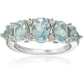Ice Gems Sterling Silver Blue and White Topaz 5-Stone Half Eternity Band Ring