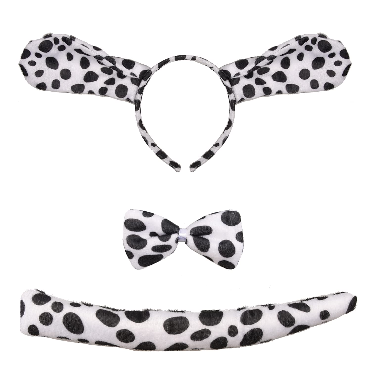 XNHIU 3 Pieces Spotty Dog Costume Set Headband Ears Bow Tie Tail Cute Animals Accessories for Halloween Cosplay Fancy Dress Makeup Party